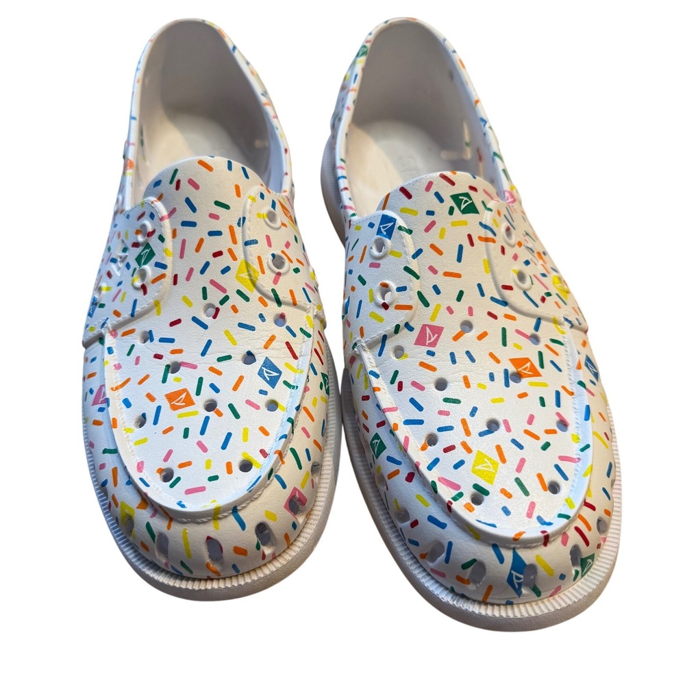 Sperry Authentic Original Float Boat Shoes White Multi Sprinkle Print Mens 9‎